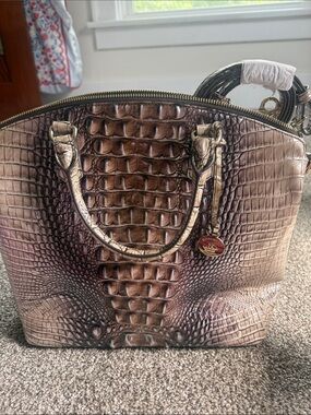 Brahmin Embossed Croc Dome Satchel - Brown
